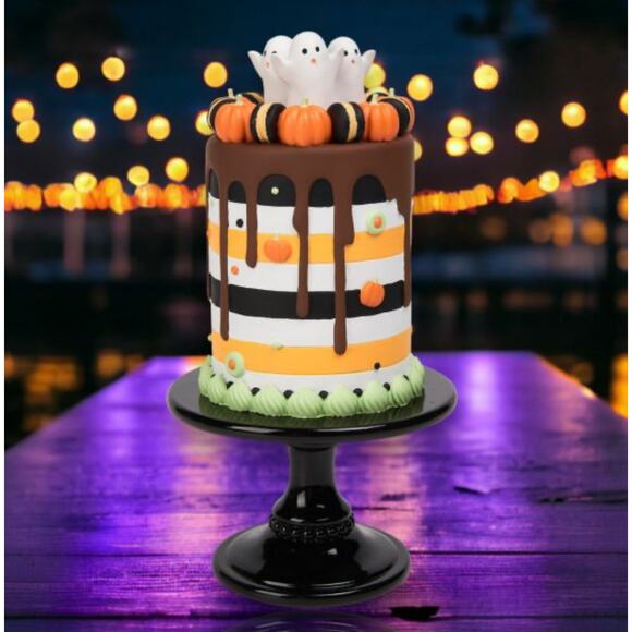 December Diamonds 15.5 in Halloween Drip Cake Faux Dessert Ghosts Topper NEW - Picture 1 of 12